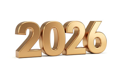 year 2026 golden 3d numbers isolated on white representing future planning business forecasts new year and annual reports.