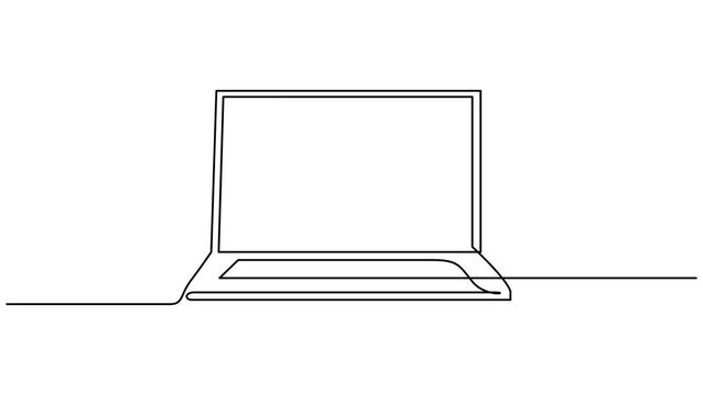 Animated self drawing of continuous line draw laptop gadget. Digital technology business, business concept of startup continuous one single line drawn concept video