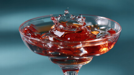 Dynamic swirl in glass captures vibrant cocktail splash with rich red liquid creating energetic and refreshing moment