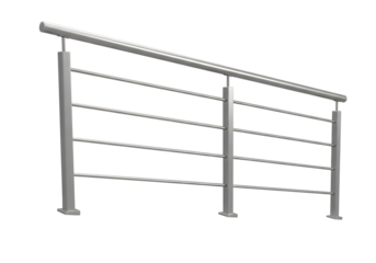 Metal railing with horizontal bars on transparent background for safety and decoration