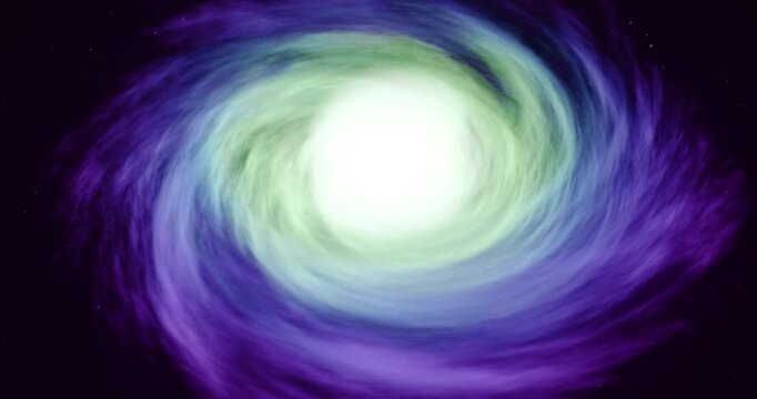 Spinning galactic vortex. Glowing galaxy core with rotating energy flow. 3d animation of galaxy swirl. A hypnotic rotating galaxy. Spiral galaxy with glowing nebula and cosmic vortex loop