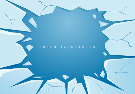 Frozen ice break frame background in blue color