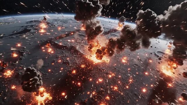 Global Catastrophe Earth Under Siege by Meteorite Impacts and Fiery Explosions