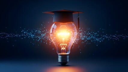 Glowing light bulb with binary code network background