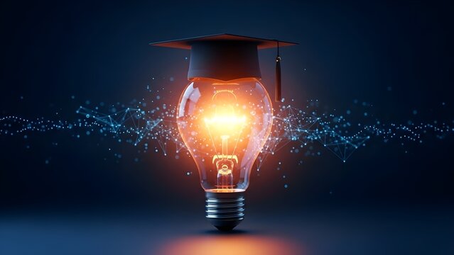 Glowing light bulb with binary code network background - Powered by Adobe