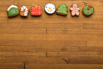 Christmas gingerbread cookies top border with copy space