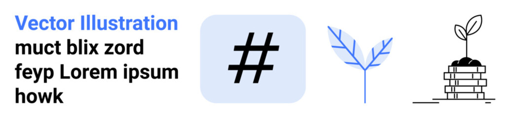 Obraz premium metadata tag in square, minimal twig, stack of coins with sprouting plant. Ideal for technology, branding, social media, growth, ecology, finance simple landing page