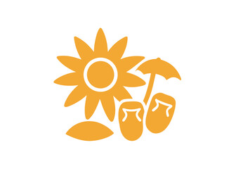 Summer icons sun flower flip flops and umbrella