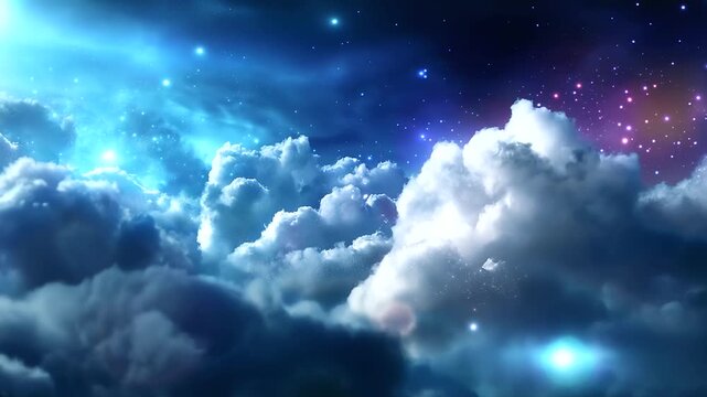 New year weather concept visualization, year 2026 in shape of clouds on blue cloudy sky defocused, atmospheric typography, celestial design, with copy space