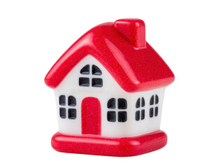 Miniature house red roof white wall black window cute decoration isolated home model playful cheerful small building toy