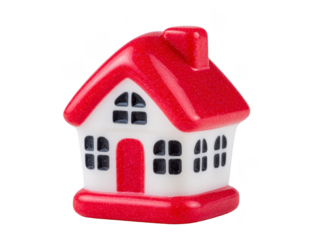Miniature house red roof white wall black window cute decoration isolated home model playful cheerful small building toy