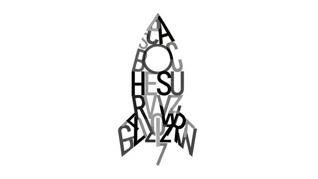 Rocket Ship Made of Words A Creative Typography Illustration in Black and White