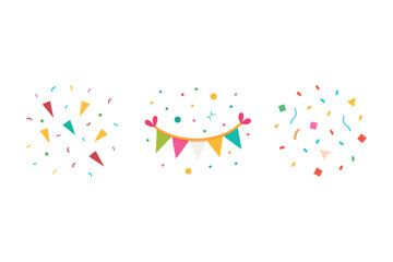 Naklejka premium Colorful Party Bunting Banner and Festive Confetti Vector Pack.