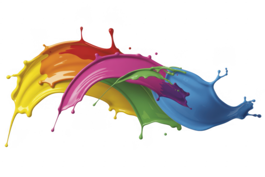 Colorful paint splashes in rainbow colors isolated on a transparent background - Powered by Adobe