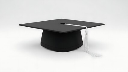 A black graduation cap with a tassel on a white background