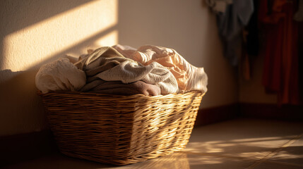 Laundry basket in warm sunlight