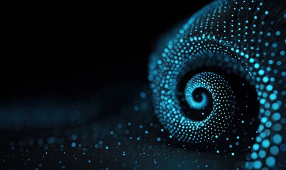 Abstract spiral made from glowing blue dots against a dark, blurred background