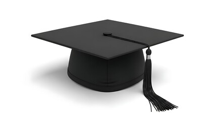 Black graduation cap and tassel on white background