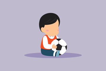 Little boy really enjoys playing ball. Children playing toys Concept. Colored flat vector illustration isolated