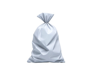 White plastic garbage bag, tied at top, isolated on transparent background, used for waste disposal, recycling, or cleaning, with crumpled texture and realistic appearance