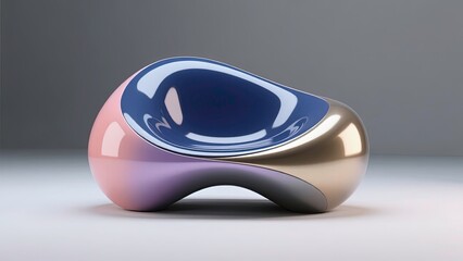 A minimalist modern sculptural lounge chair with an organic blob-like silhouette and smooth flowing curves, has a glossy, high-shine lacquered surface with seamless edges and a futuristic design.