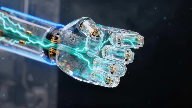 Mano biónica transparente hecha de cristal de zafiro sintético