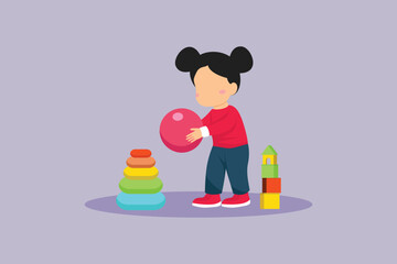 Little girl playing with toys. Children playing toys Concept. Colored flat vector illustration isolated