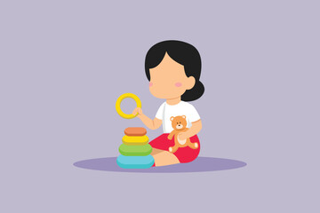 Little girl playing with his toys. Children playing toys Concept. Colored flat vector illustration isolated