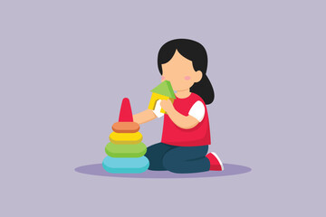 Little girl is very happy playing with toys. Children playing toys Concept. Colored flat vector illustration isolated