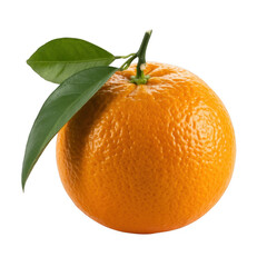 Orange with green leaves fruit isolated on a transparent background