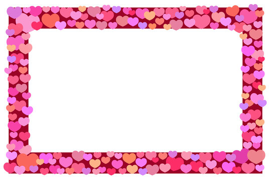 Romantic heart-shaped frame made from multicolor of pink and red mini hearts on white background, perfect for Valentine&rsquo;s Day cards, love messages, wedding designs, and romantic celebrations.