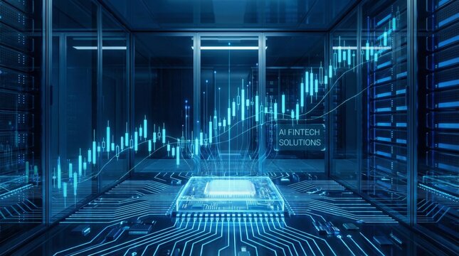 Futuristic investment trends in stock and finance technology solutions data center digital illustration high-tech environment - Powered by Adobe