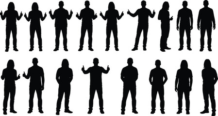 Standing people gesture silhouette set showing body language hand signs communication poses casual posture illustration collection © Sharon Creatives