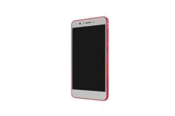 White smartphone with red case isolated on a transparent background