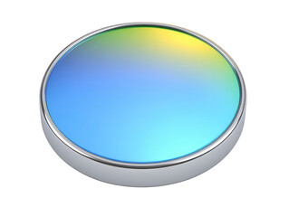 Circular optical filter gradient blue yellow surface metallic rim isolated on transparency background reflective modern scientific technology clean precise minimal