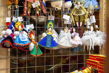 Traditional Christmas souvenir nutcrackers sold on Christmas market