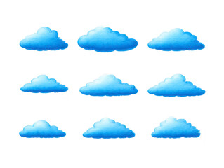 Fototapeta premium Blue cloud illustration fluffy cartoon cloud isolated on transparent background digital art whimsical soft dreamy weather sky collection of cloud shapes