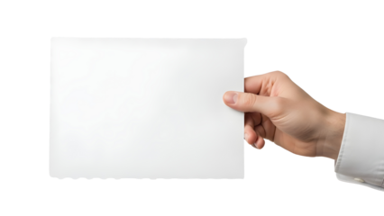 Hand Holding Blank White Paper Card Mockup isolated PNG with Transparent Background