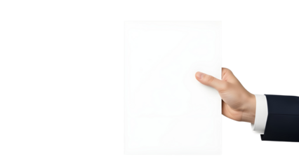 Businessman Hand Holding Blank White Paper Sheet isolated PNG with Transparent Background