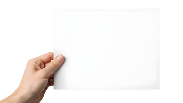 Hand Holding Blank White Horizontal Paper Sheet Mockup isolated PNG with Transparent Background