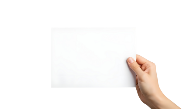 Woman's Hand Holding Blank White Paper Card isolated PNG with Transparent Background - Powered by Adobe