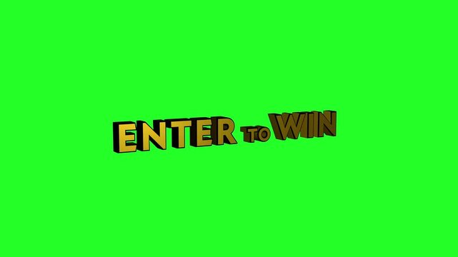 enter to win prize draw competition grand giveaway 3D gold three dimensional text games, raffles or lotteries 4K animation isolated with chroma key green screen background for clean keying