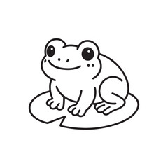 Fototapeta premium Line Drawing of Cartoon Frog Sitting on Lily Pad with Smiling Expression on White Background