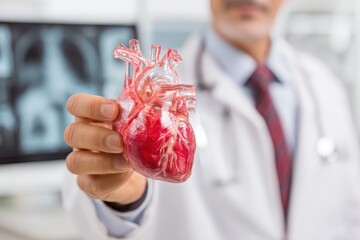 Doctor displays a heart model, highlighting the organ's anatomy and cardiovascular health.