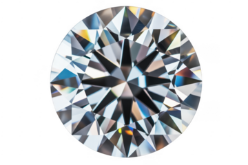 Close-up of Round Diamond Gemstone round cut faceted isolated on a transparent background