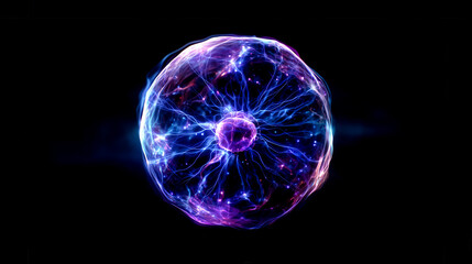 暗闇に浮かぶ青と紫の人工知能をイメージした球体