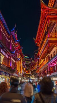 Tourist visit to Yuyuan Bazaar at night, China.