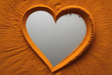 Orange Powder Heart with Empty Center creating a minimal and Wonder ful empty center photo frame with white Background