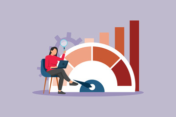 Benchmarking view with bar chart background. Benchmarking Concept. Colored flat vector illustration isolated
