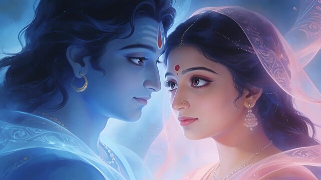 Divine Love Lord Shiva and Goddess Parvati in a Celestial Embrace a Symbol of Eternal Devotion and Cosmic Harmony.